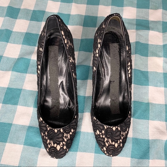 J. Crew Etta Black Lace Pumps Nude Crochet Block Heels Pumps Size 9.5 - Picture 5 of 9
